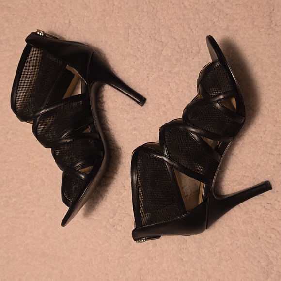 Adrienne Vittadini Black Mesh Strappy Heels - Picture 1 of 15